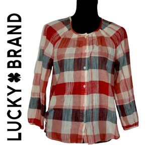 Lucky Brand Red, White & Blue Plaid Shirt Size Medium